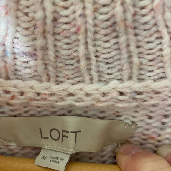 Loft Pink Multi-Color Pastel Shimmery Long Sleeve Boxy Cowel Neck Sweater Medium - Picture 3 of 11